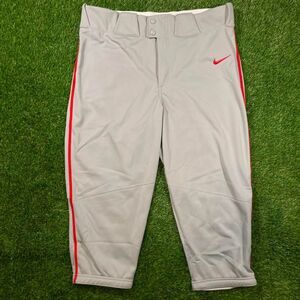 Nike Team baseball pants grey and red embroidered logo sportswear bottoms (L)